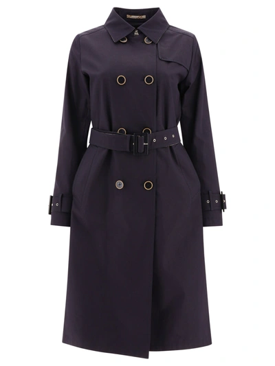 Herno Double Breasted Belted Coat In Blue