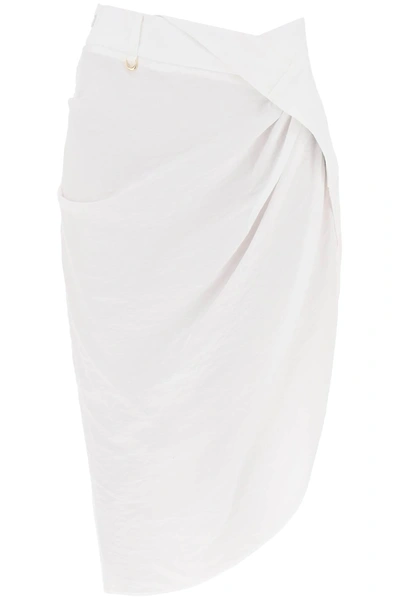 Jacquemus La Jupe Saudade Draped Midi Skirt In White