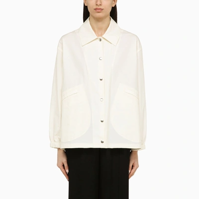 Jil Sander White Shirt Jacket With Logo In Beige