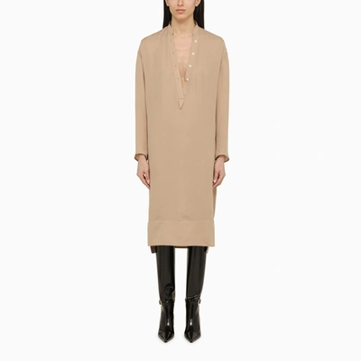 KHAITE KHAITE BROM BEIGE SILK MIDI DRESS