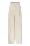 Brunello Cucinelli Women's White Cotton-linen High-waisted Trousers In Chalk