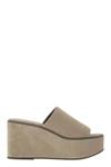 Brunello Cucinelli Suede Slide Wedge Platform Sandals In Mud