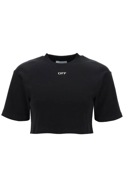 Off-white Woman Black Casual Cropped T-shirt In Nero/bianco