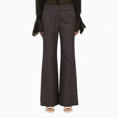 OFF-WHITE OFF WHITE™ GREY PINSTRIPE WOOL BLEND PALAZZO TROUSERS