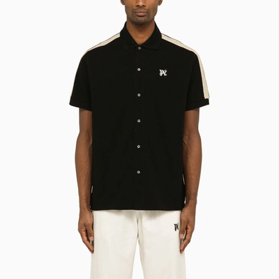 PALM ANGELS PALM ANGELS BLACK SHORT SLEEVED POLO SHIRT WITH MONOGRAM
