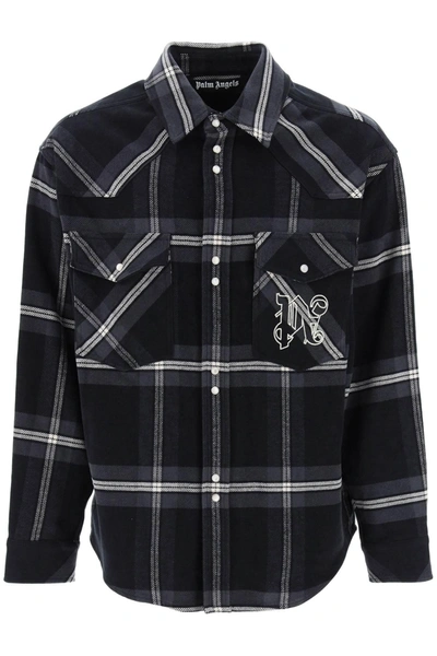 Palm Angels Monogram Check Cotton Overshirt In Mixed Colours