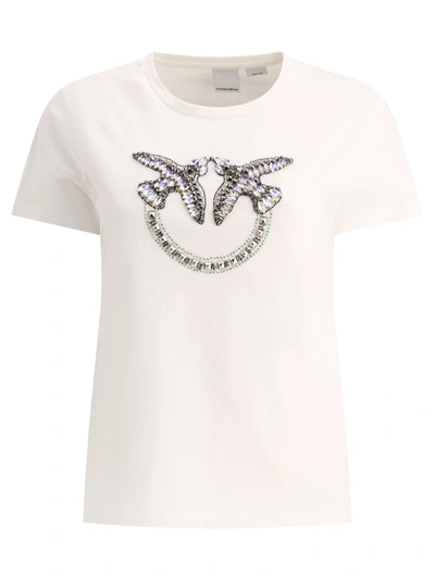 Pinko Cotton T-shirt With Frontal Love Birds Logo In White
