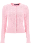 Polo Ralph Lauren Pink Crewneck Cable Knit Cardigan With Pony Embroidery On The Front In Cotton Woman