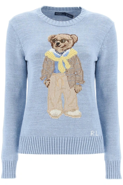 Polo Ralph Lauren Polo Bear Cotton Crewneck Sweater In Chambray Marl