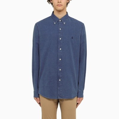 Polo Ralph Lauren Dark Indigo Custom-fit Seersucker Shirt In Blue