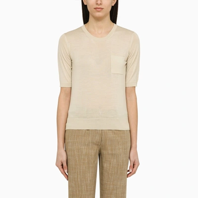 Roberto Collina Cream Coloured Crew Neck Sweater In Wool In Beige