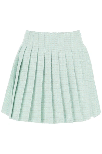 Self-portrait Tweed Pleated Mini Skirt In Light Blue