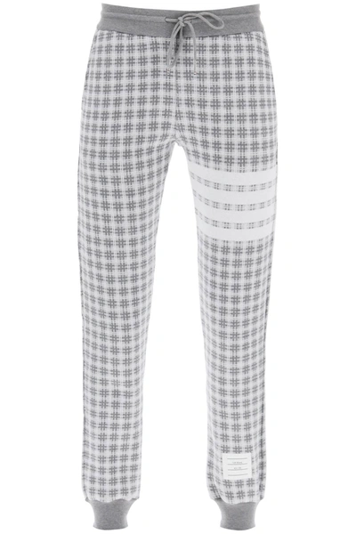 Thom Browne 4 Bar Joggers In Check Knit In Gray