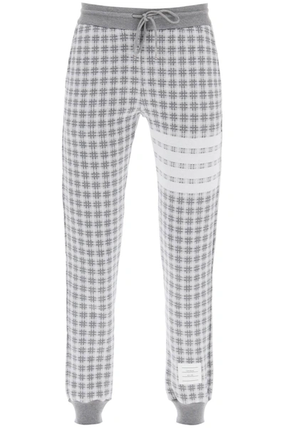 Thom Browne 4 Bar Joggers In Check Knit In Grey