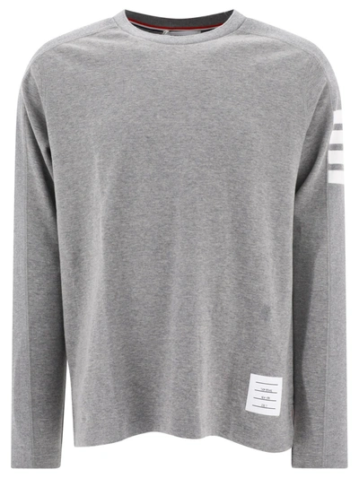 Thom Browne Striped-trim Classic-fit Cotton Jumper In Light Grey