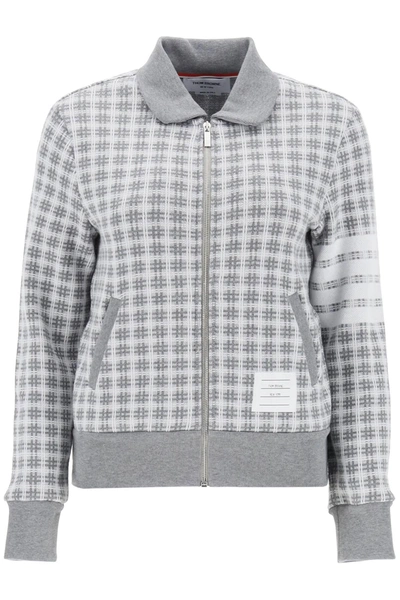 Thom Browne 4-bar Sweatshirt In Check Knit In Grey
