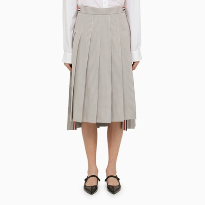 Thom Browne Grey Cotton Pleated Midi Skirt In Gray
