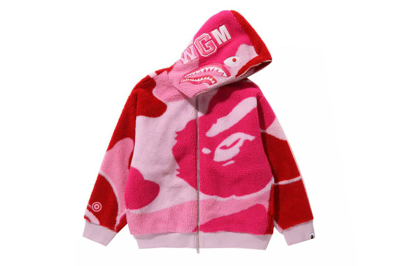 Pre-owned Bape Mega Abc Camo Shark Boa Hoodie Jacket Pink