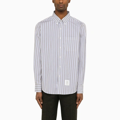 Thom Browne Striped Poplin Shirt In Blue