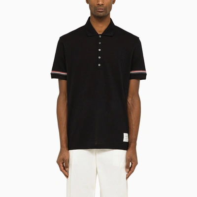 THOM BROWNE THOM BROWNE SHORT SLEEVED NAVY POLO SHIRT WITH PATCH