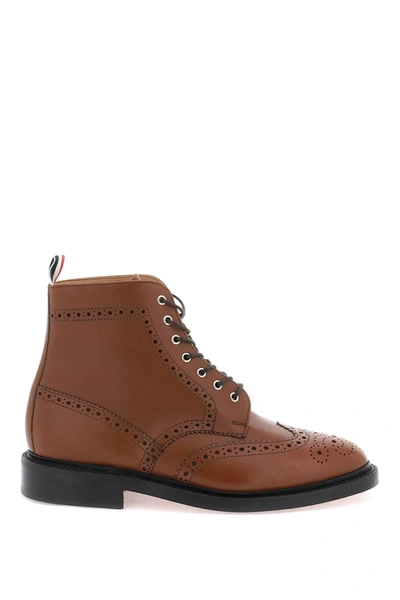 Thom Browne Wingtip Ankle Boots With Brogue Details In Brown