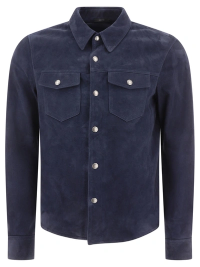 Tom Ford Suede Jacket With Flap Pockets In Blue