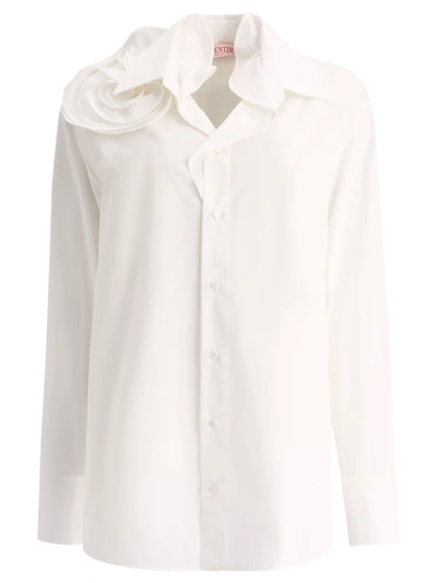 Valentino Rose Detail Shirt In Bianco
