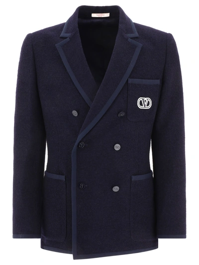 VALENTINO VALENTINO BOUCLÉ WOOL BLAZER WITH V LOGO SIGNATURE EMBROIDERY