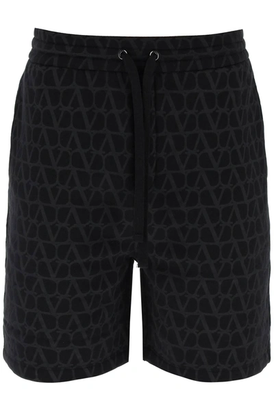 Valentino Iconic Silk Bermuda Shorts With Jacquard Motif In Black