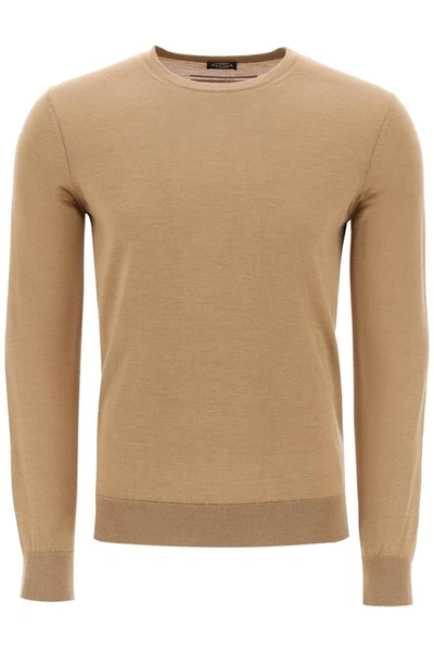 Zegna Cash Seta Crew Neck Jumper In Brown