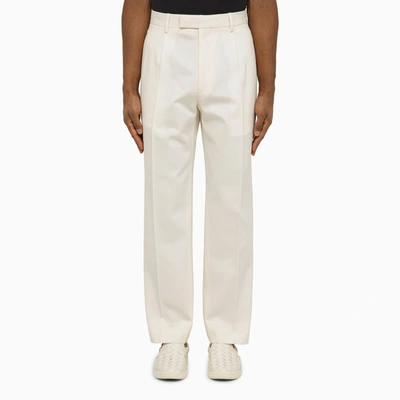 Zegna White Cotton And Wool Trousers In Black