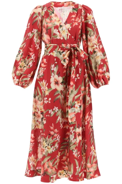 Zimmermann Lexi Floral Wrap Maxi Dress In Burgundy