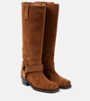 Paris Texas Waxed Suede Mid-calf Boots With Squared Toe In Brown