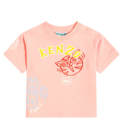 Kenzo Baby Printed Cotton-blend T-shirt In Neutrals