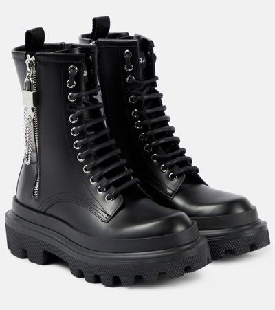Dolce & Gabbana Leather Combat Boots In Black