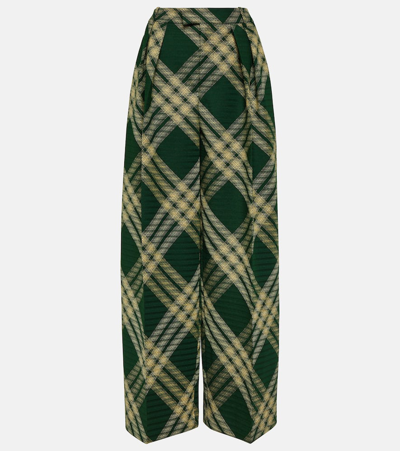 Burberry Checked Wool Twill Wide-leg Pants In Green