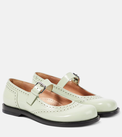 Loewe Campo Leather Mary Jane Flats In Green