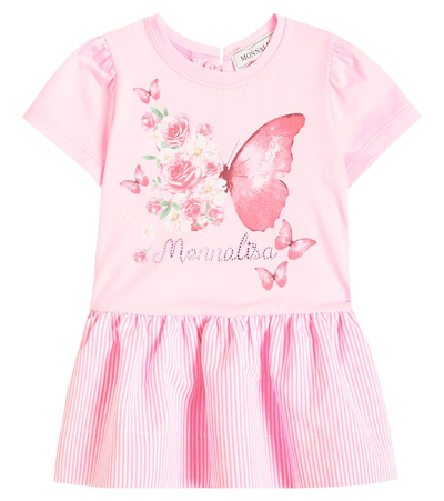 Monnalisa Babies' Girls Pink Floral Cotton Butterfly Dress