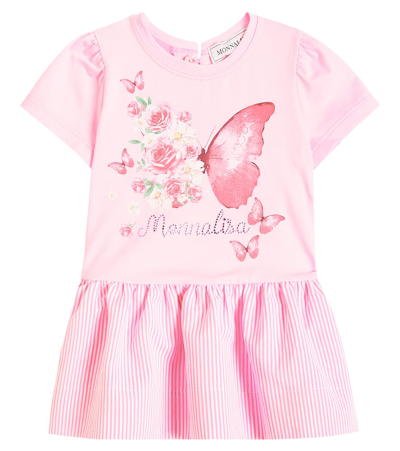 Monnalisa Girls Pink Floral Cotton Butterfly Dress