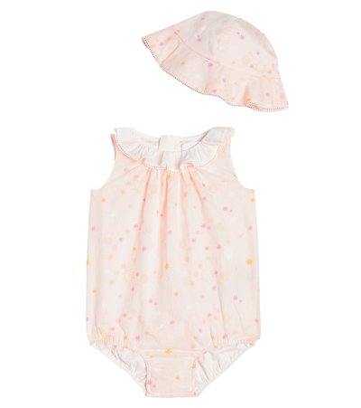 Chloé Baby Cotton Playsuit And Sunhat Set In Pink