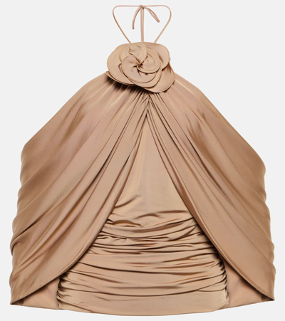 Magda Butrym Floral-appliqué Halterneck Jersey Top In Beige