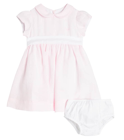 Il Gufo Baby Linen Dress In Pearl Pink/white