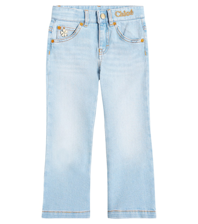 Chloé Kids' Logo Wide-leg Jeans In Blue