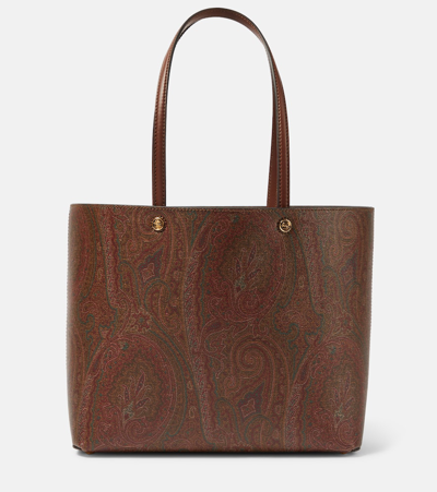 Etro Brown Shopper With All-over Jacquard Paisley Pattern In Canvas Woman In Multicolor