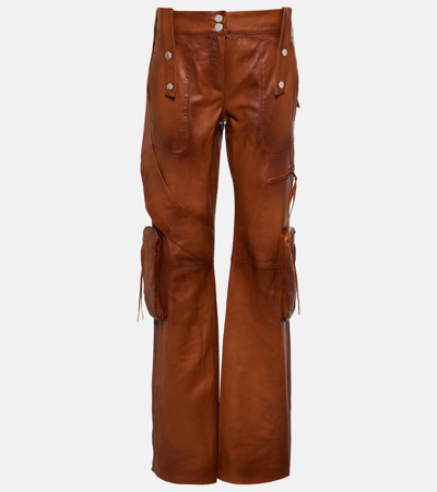 Blumarine Leather Cargo Pants In Camoscio