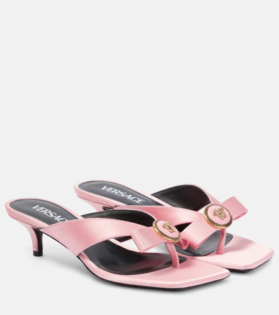 Versace Medusa Satin Thong Sandals In English Rose,gold