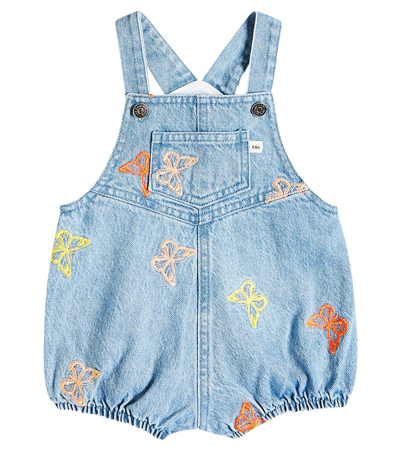 The New Society Baby Burbank Embroidered Denim Playsuit In Butterfly Embroidery