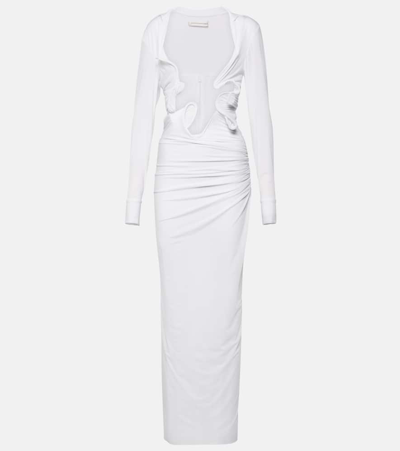 Christopher Esber Venus Plunge Embellished L/s Maxi Dress In White