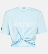 Versace 1978 Re-edition Logo Safety Pin Crop Graphic T-shirt In Pale Blue+bianco