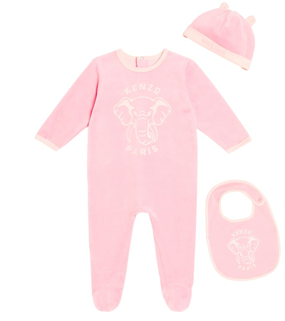 Kenzo Baby Bodysuit, Bib, And Beanie Set In Multicoloured